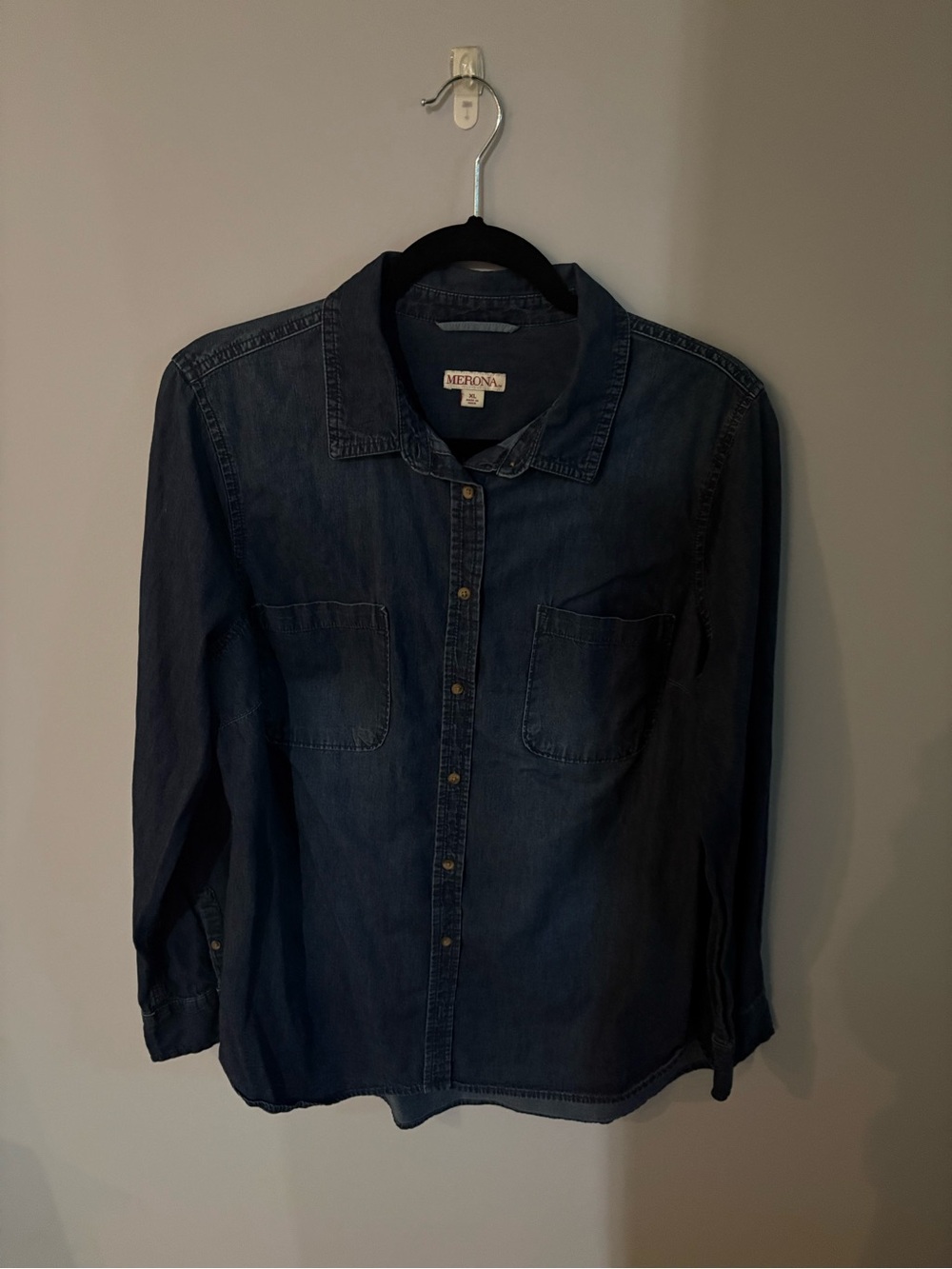 Merona Dark Blue Denim Shirt with Collar in size XL - Picture 2 of 5